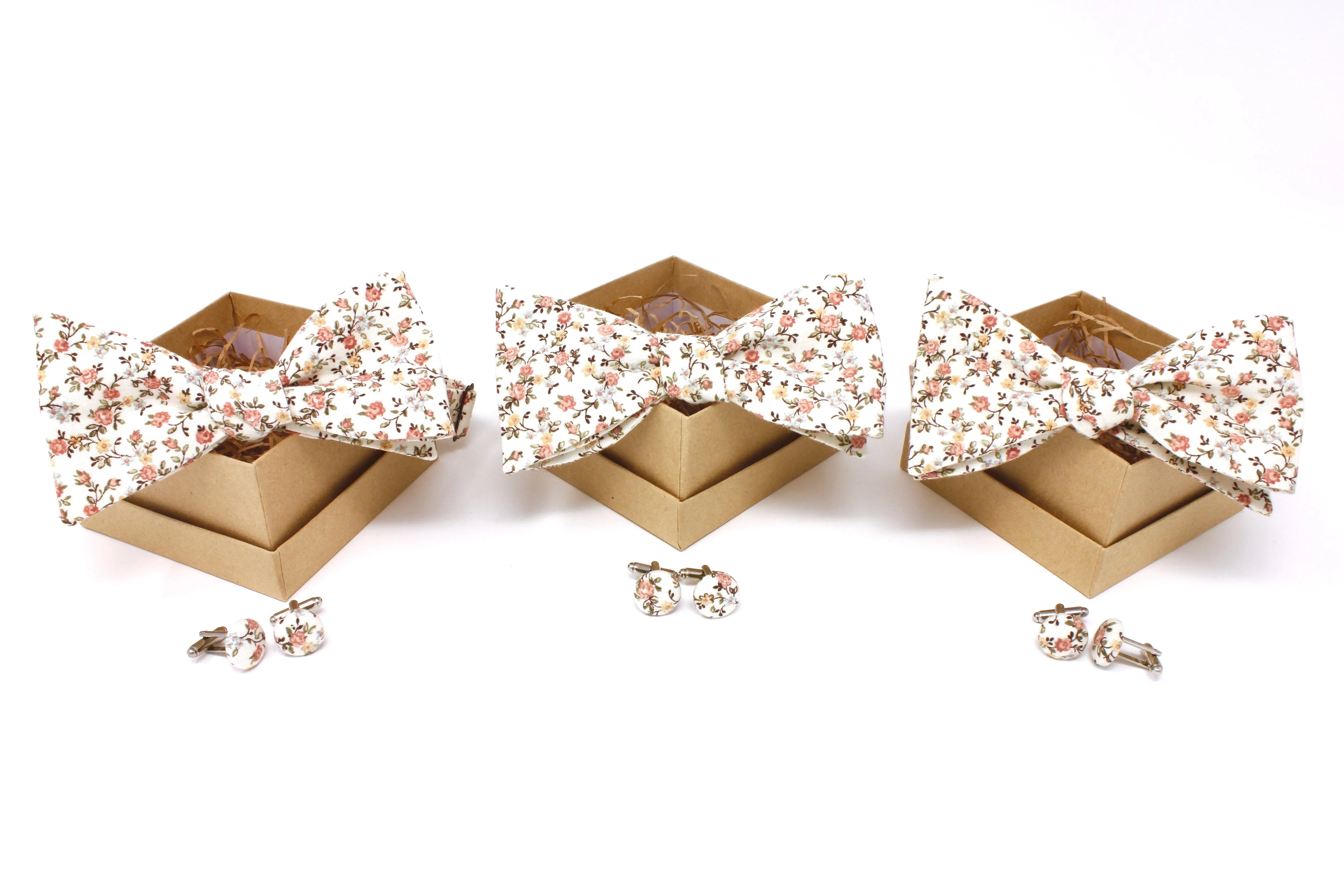 Peachy Pink Ditsy Floral Bow Tie
